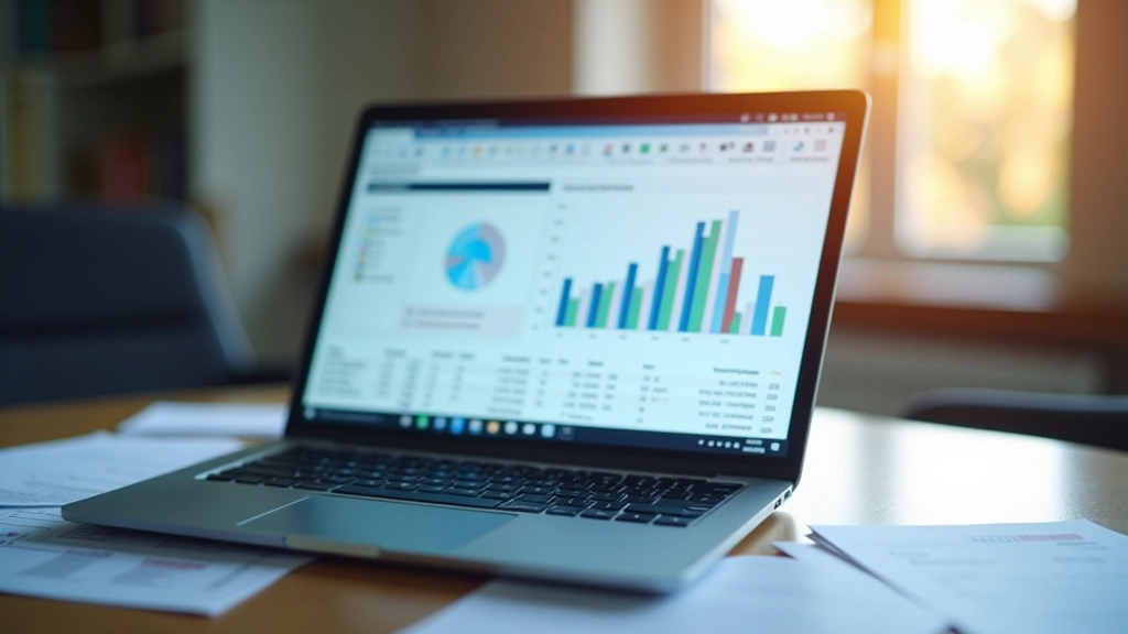 Složitá finanční data a tabulky s projekcemi příjmů v tabulkovém editoru na počítačovém monitoru