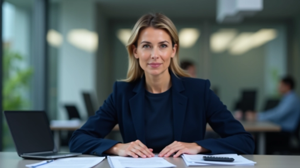 Ministerský úředník v kanceláři s rozpočtovými dokumenty a kalkulačkou